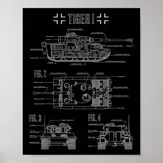 Tank Tiger I Engineering Bluepe des Zweiten Weltkr Poster (Vorne)