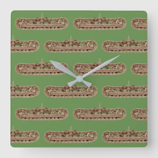 Tank Tracks Dämpfungsspuren Extra Power Boost Quadratische Wanduhr (Vorderseite)
