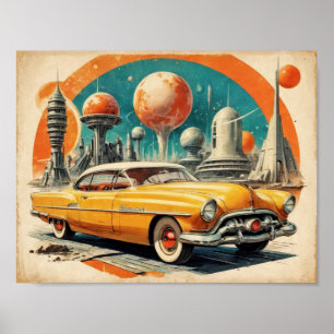 Tanke im Retro-Futurismus-Stil der 1950er Jahre Poster