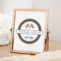 Tankstelle Blaue Rennautosigne