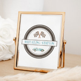 Tankstelle Blaue Rennautosigne Poster