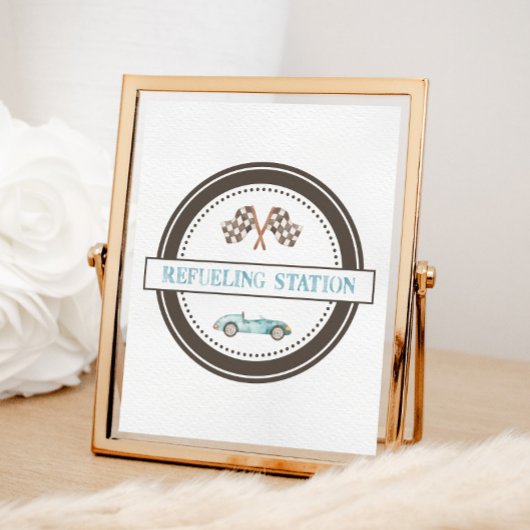 Tankstelle Blaue Rennautosigne Poster