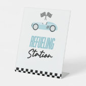 Tankstelle Blue Race Car Drink Table Sockelschild (Vorderseite)