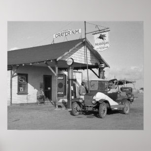 Tankstelle New Mexico, 1936. Vintage-Foto Poster