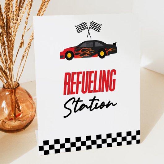 Tankstelle Red Race Car Drink Table Sockelschild