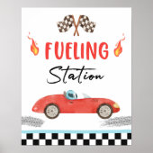 Tankstelle Red Race Car Zwei schnelles Geburtstag Poster (Vorne)
