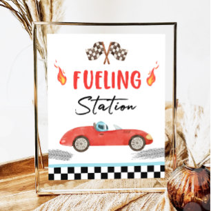 Tankstelle Red Race Car Zwei schnelles Geburtstag Poster