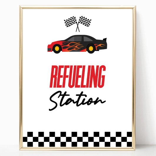 Tankstelle Roter Race Car Drink Tafelzeichen Poster