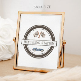 Tankstelle - Schild für Blaue Rennwagen