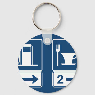Tankstelle und Diner Blaues Retro-Straßenschild Schlüsselanhänger