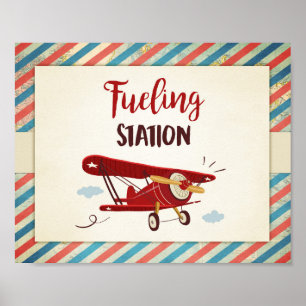 Tankstelle Unterzeichnen Flugzeug Trinktisch Poster