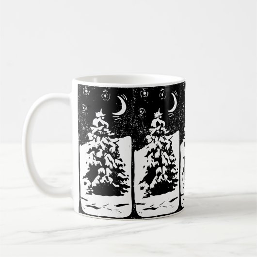 Tanne Baum in Snowy Landschaft Lino Print Tasse (Links)