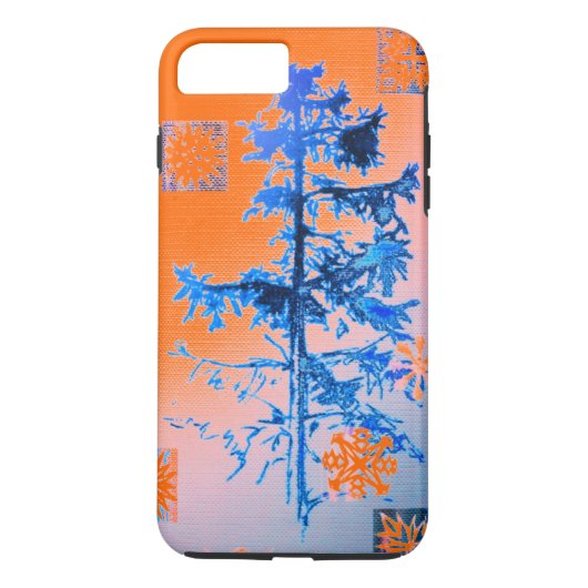 Tanne Tree & Snowflakes Orange Case-Mate iPhone Hülle (Rückseite)