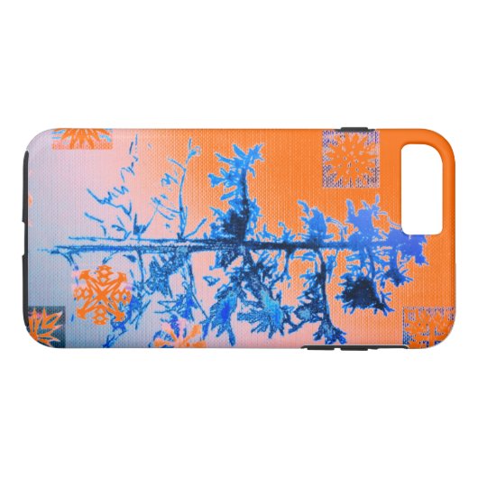 Tanne Tree & Snowflakes Orange Case-Mate iPhone Hülle (Rückseite (Horizontal))