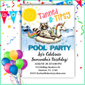 Tanned & Tipsy Raccoon Birthday Pool Party Einladung
