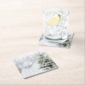 Tannen-Baum im starken Schnee Rechteckiger Pappuntersetzer (Vor Ort)