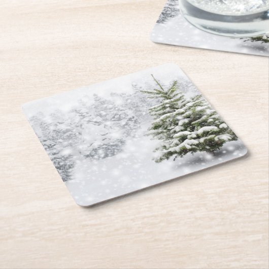 Tannen-Baum im starken Schnee Rechteckiger Pappuntersetzer (angewinkelt)