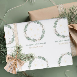 Tannen-Grün Gold Sterne Weihnachten Familienname Geschenkpapier
