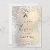 Tannen Zapfen Lichterkette Winterhochzeit Termin v Save The Date (Vorderseite)