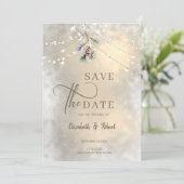 Tannen Zapfen Lichterkette Winterhochzeit Termin v Save The Date (Stehend Vorderseite)