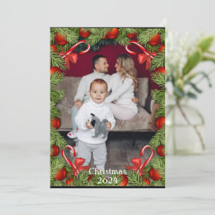 Tannen-Zuckerstangen-Foto-Weihnachts-Feiertagskart Feiertagskarte