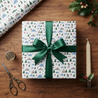 Tannenbaum Alpen Chalets Nordisches Bergthema Geschenkpapier