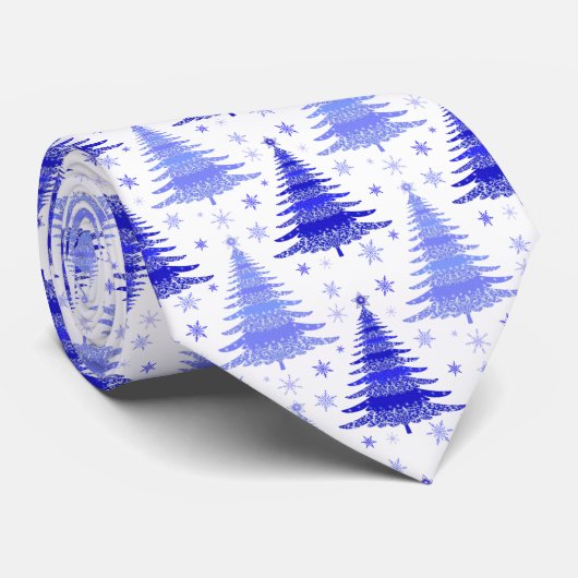 Tannenbaum Blaue Immergrün-Muster-Design Krawatte (Gerollt)