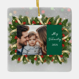 Tannenbaum-Familienfoto-Weihnachtsandanken Keramikornament