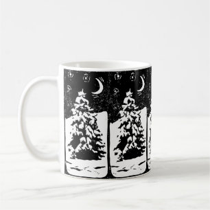 Tannenbaum in schneelandschaft Linoldruck Tasse