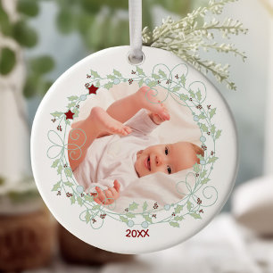 Tannenbaum-Kranz - Baby-Junge erstes Weihnachten F Keramik Ornament