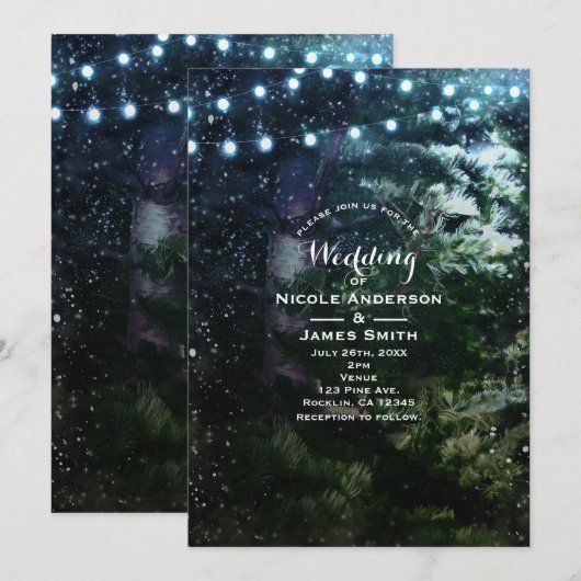 Tannenbaum & Lichter Winter Hochzeitseinladungen Einladung (Vorne/Hinten)