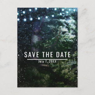 Tannenbaum & Lichter Winterhochzeit Save the Date Ankündigungspostkarte