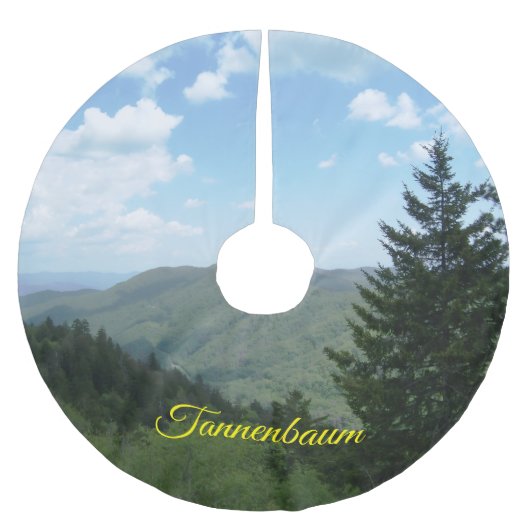 Tannenbaum Mountain Scene Christmas Tree Skirt Polyester Weihnachtsbaumdecke (Vorderseite)