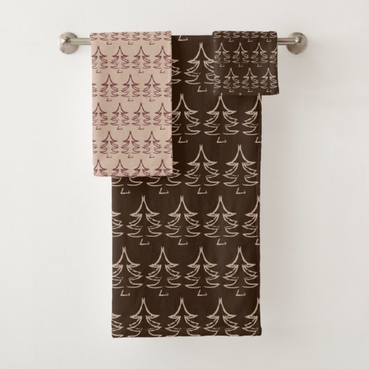 Tannenbaum-Muster Dunkle Schokolade Badhandtuch Set (Insitu)