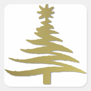 Tannenbaum Schablone Gold auf Weiß Quadratischer Aufkleber