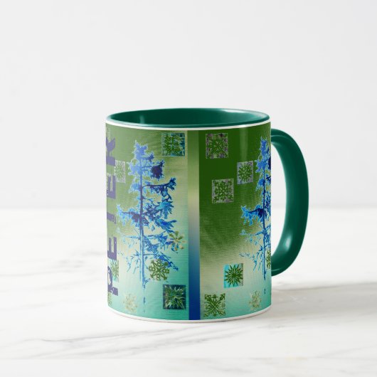 Tannenbaum & Schneeflocken & Ihr Name Tasse (VorderseiteRechts)