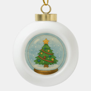 Tannenbaum-Schneekugel in Wasserfarben-Winter Keramik Kugel-Ornament