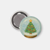 Tannenbaum-Schneekugel in Wasserfarben-Winter Magnet (Vorderseite/Rückseite)