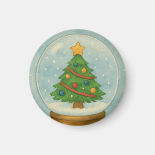 Tannenbaum-Schneekugel in Wasserfarben-Winter Magnet