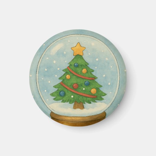 Tannenbaum-Schneekugel in Wasserfarben-Winter Magnet (Vorne)