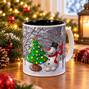 Tannenbaum, Schneemann, Schneeszene Combo Tasse