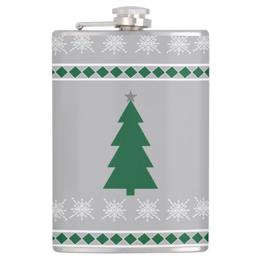 Tannenbaum- und Schneeflockenmuster, Flachmann (Vorderseite)