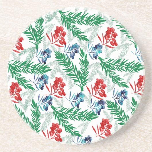Tannenbaumzweige mit Berries Sandstein Untersetzer (Vorne)