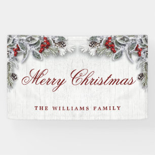 Tannenzapfen Ast Rustikales Holz Frohe Weihnachten Banner