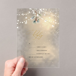 Tannenzapfen-Lichterkette Winterhochzeit RSVP Acryleinladungen