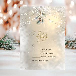 Tannenzapfen-Lichterkette Winterhochzeit RSVP Einladung