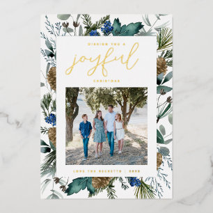 Tannenzapfen-Rahmen-Familienfoto zu Weihnachten Folien Feiertagskarte