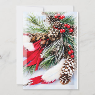 Tannenzapfen und Federn Budget-Weihnachten Feiertagskarte