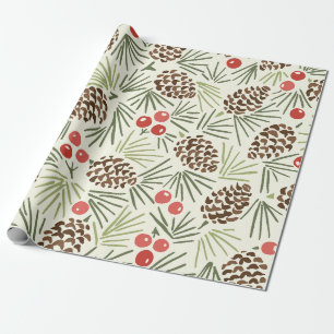 Tannenzapfen und Winterbeeren Geschenkpapier