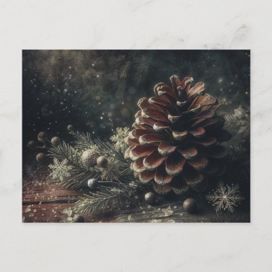 Tannenzapfen Winterkunst Postkarte (Vorderseite)